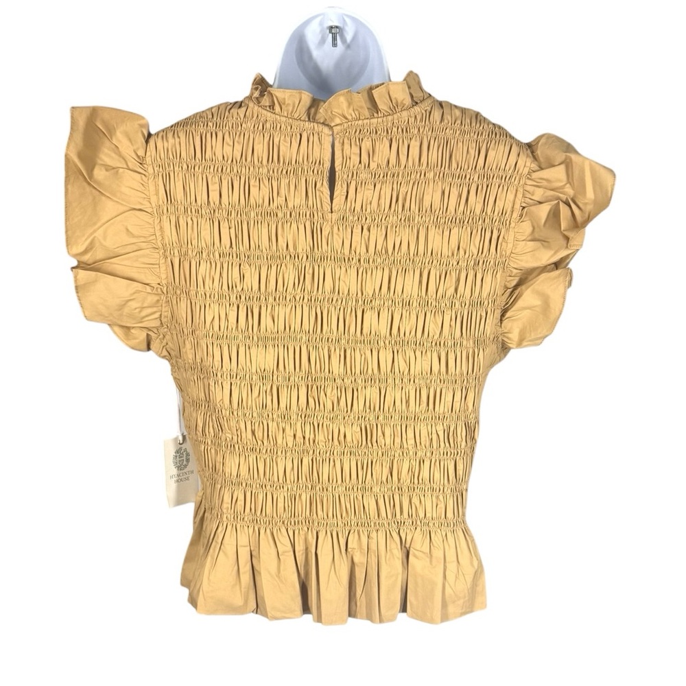 Tuckernuck Hyacinth House Nadine Blouse Tan Smocked High Neck Peplum Top XXL NWT - Picture 5 of 7